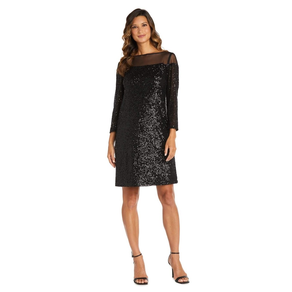 R&M Richards Short Sequin Dress With Illusion Bodice Size 14